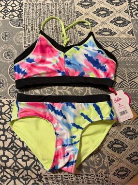 Justice Girls Neon Tie-Dye Two-Piece Bikini - Pink, Blue, Yellow